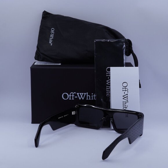 Off-White OERI140 TROY 1007 Sunglasses Black Rectangle Frame, Dark Grey Lenses - Picture 9 of 9